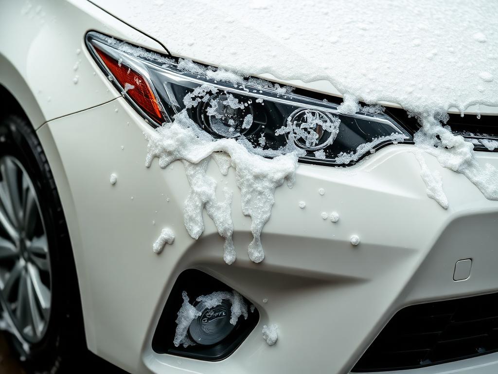 Froðuþvottur á hvítum Toyota